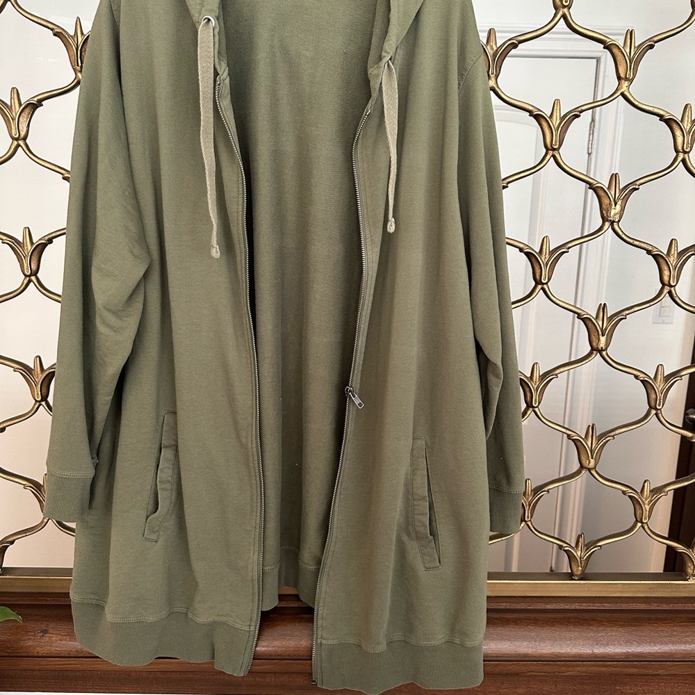 Ellos 2X Zip Front Hoodie Extra Long 34” Long Hits Mid Thigh Olive Green